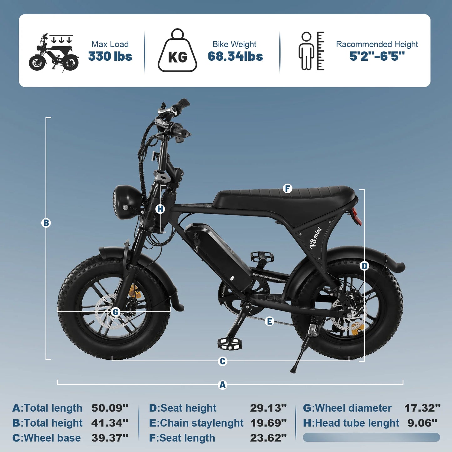 Electric Bike for Adults, 16" Fat Tire Ebike, 500W 20MPH Electric Bicycle, 36V 10.4Ah, E Bike UL2849