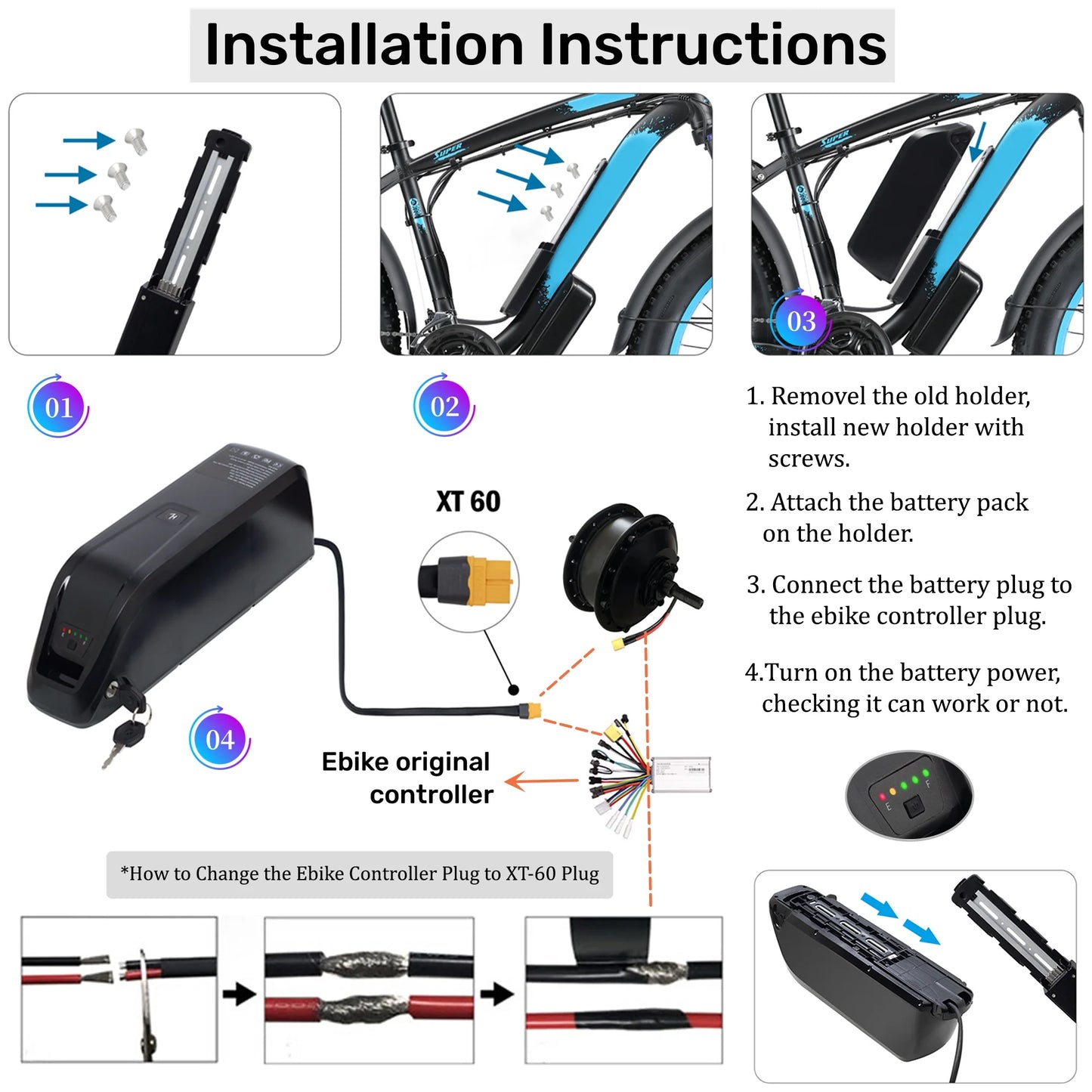 48V 15Ah Ebike Battery 5 Pins Lithium Battery 48V Battery 1500W for Electric Bicycle