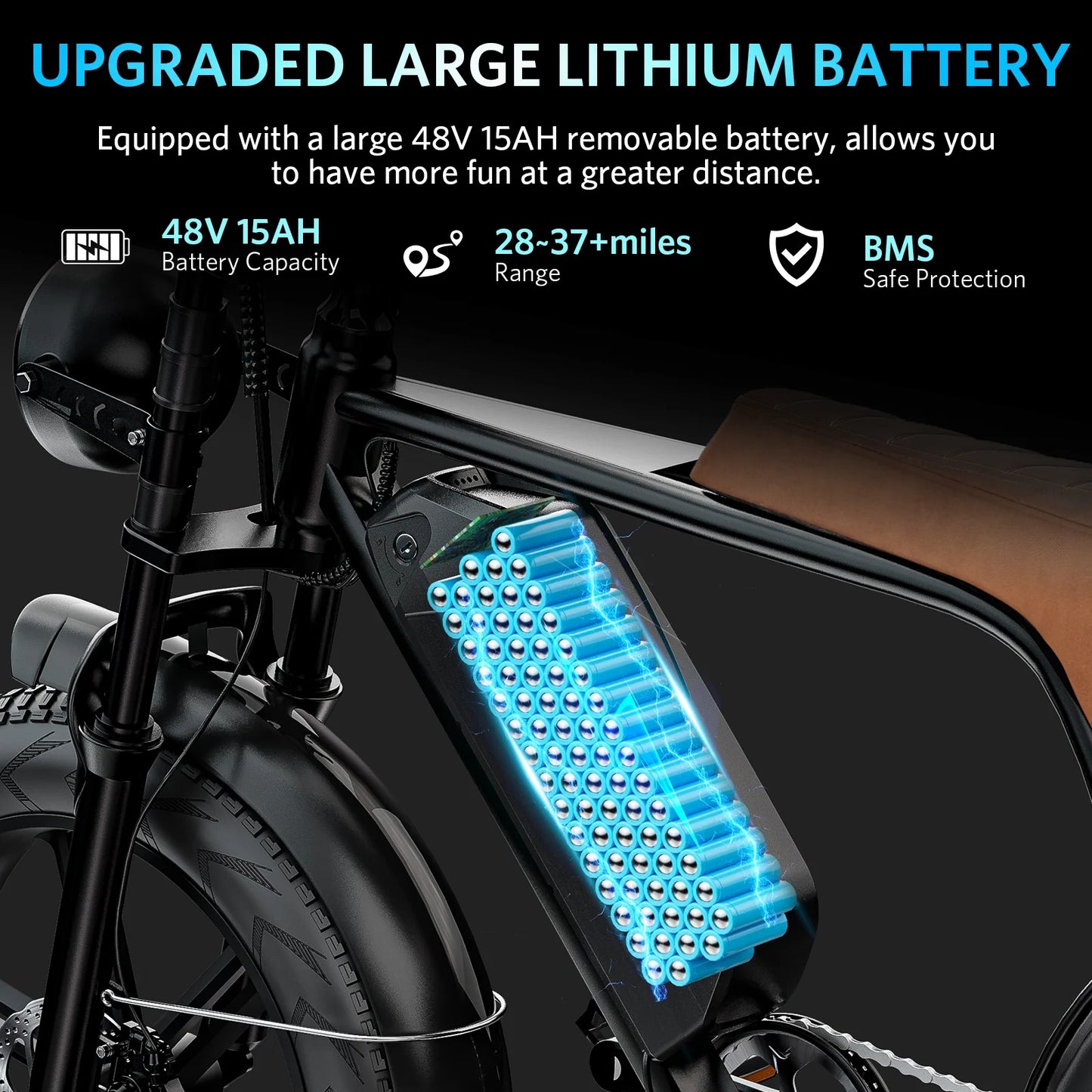 Hipatoo Electric Bike for Adults, Ebike Moped Style with 1000W Peak Motor 48V 15Ah Battery up to 31MPH, 20'' Fat Tire E Bike, Dual Disc Brakes Mountain Bike for Commuting & Off-Road, E-Bike UL2849