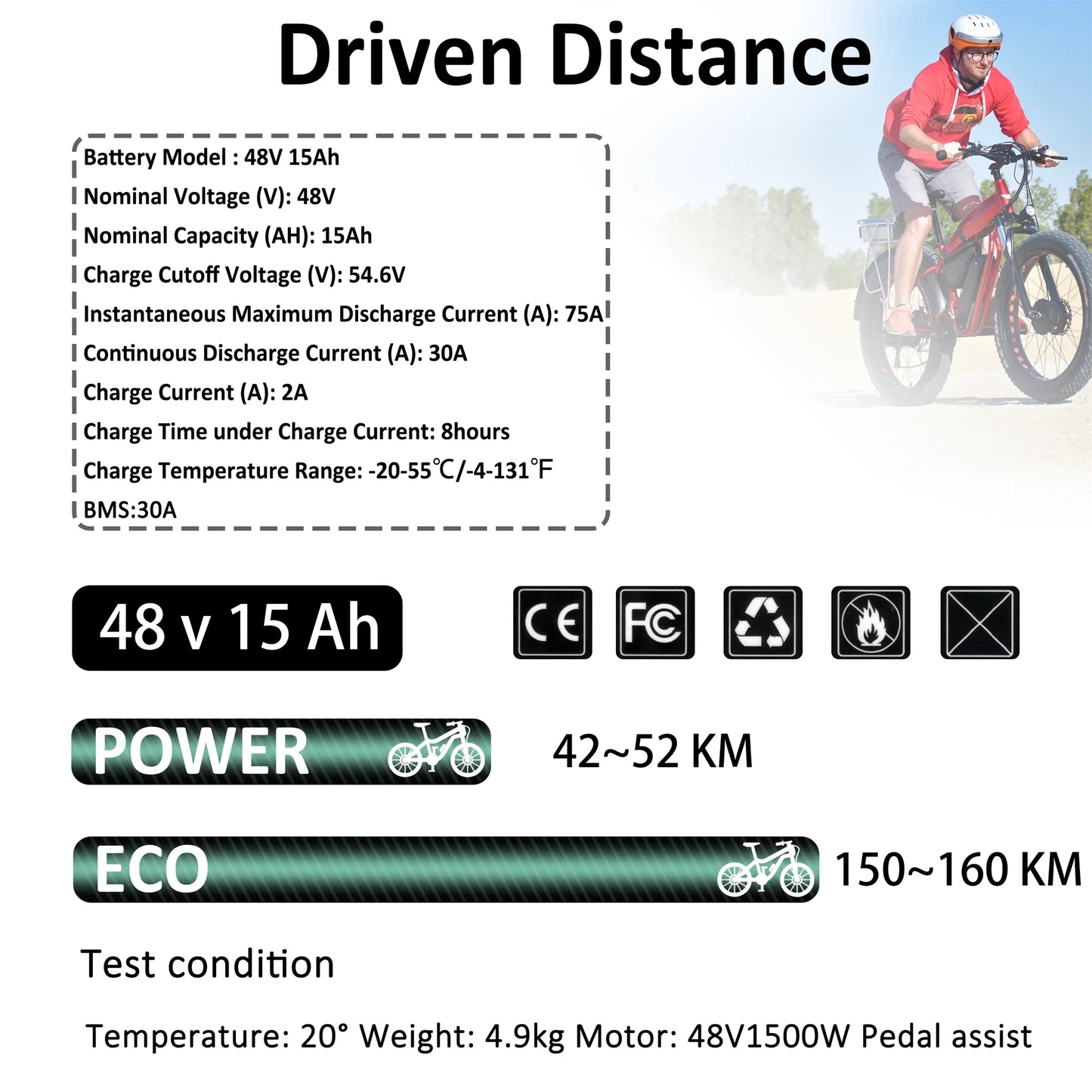 48V 15Ah Ebike Battery 5 Pins Lithium Battery 48V Battery 1500W for Electric Bicycle
