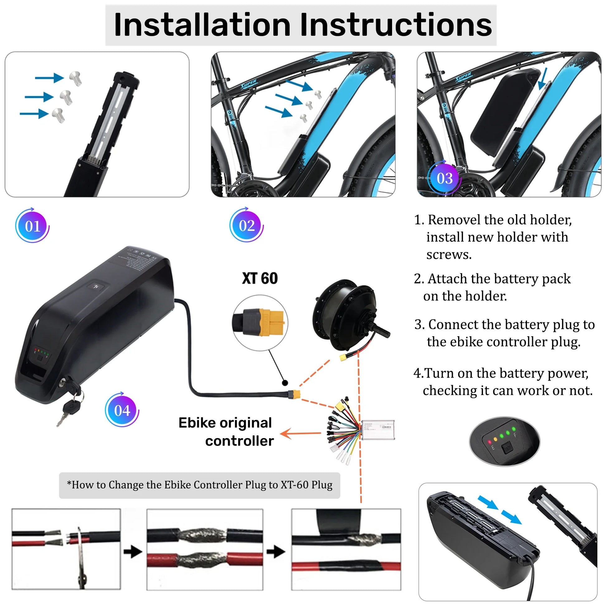 48V 15Ah Ebike Battery 5 Pins Lithium Battery 48V Battery 1500W for Electric Bicycle